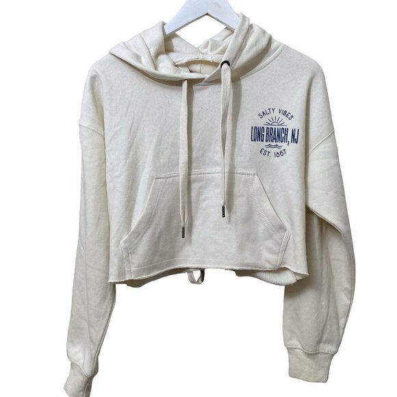 Vintage Havana Hoodie Lace up Back Crop Sweatshirt Cream Long Branch NJ - Picture 3 of 10